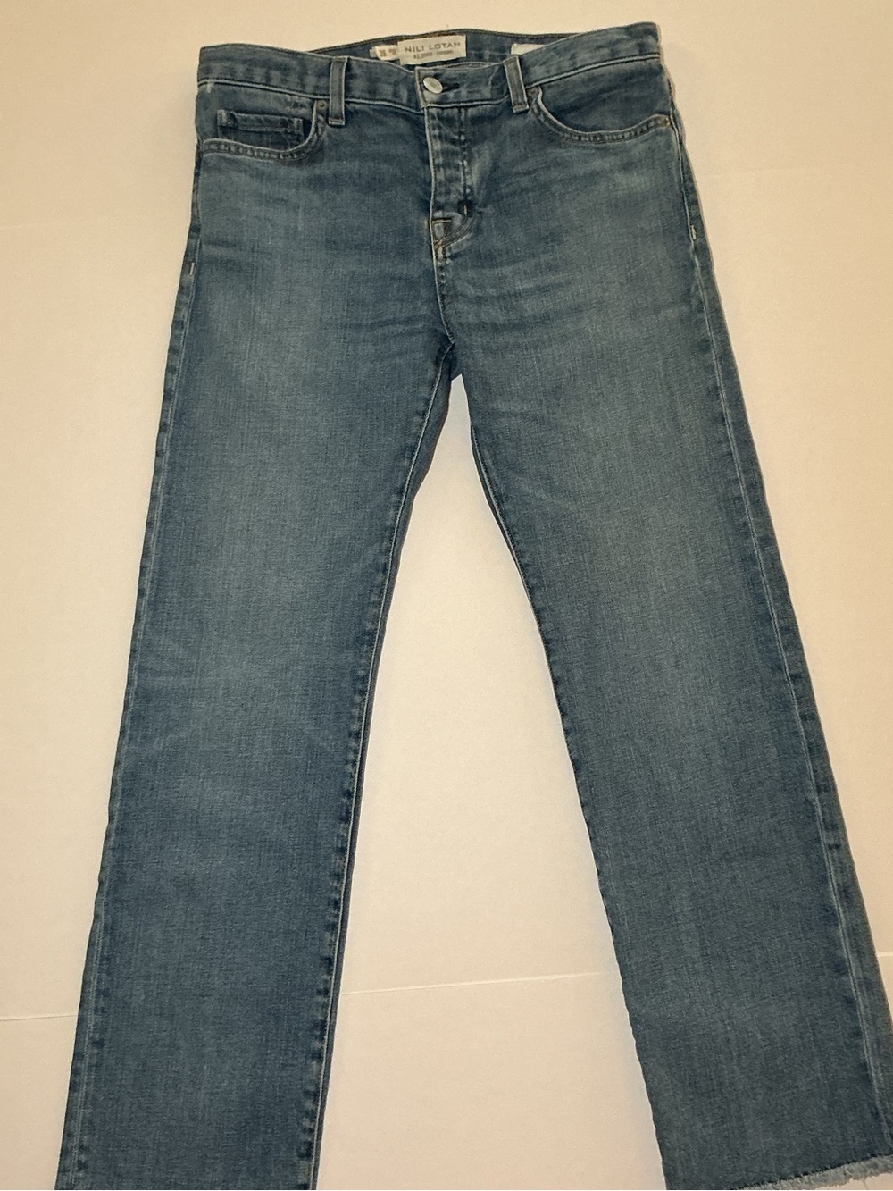 Nili Lotan Women’s Boyfriend Jeans Sz 26 Ocean Wash Raw Hem Made in the USA